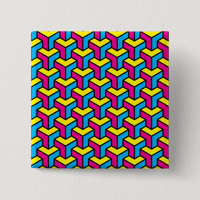 Vibrant Bold CMYK Geometric Optical Illusion Block 15 Cm Square Badge (Front)