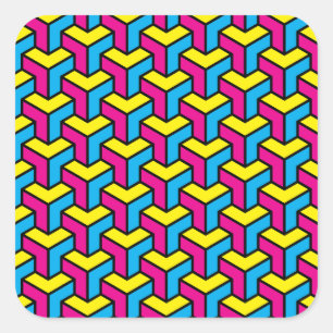 Vibrant Bold CMYK Geometric Optical Illusion Block Square Sticker