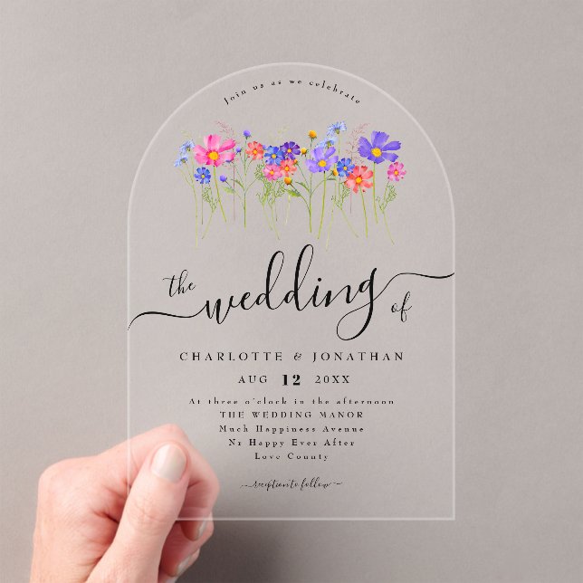 Vibrant Bold Colorful Boho Wildflower Wedding Acrylic Invitations (Insitu (Handheld))