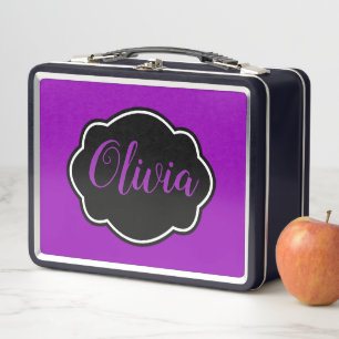 Vibrant, Bold Fuchsia Purple Personalised  Metal Lunch Box
