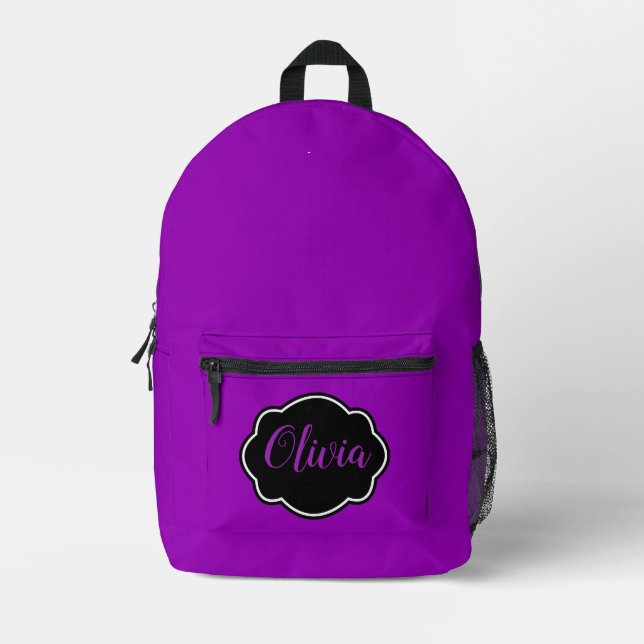 Vibrant, Bold Fuchsia Purple Personalised Printed Backpack (Front)