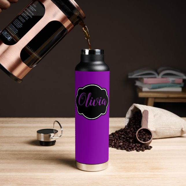 Vibrant, Bold Fuchsia Purple Personalised  Water Bottle (Coffee)