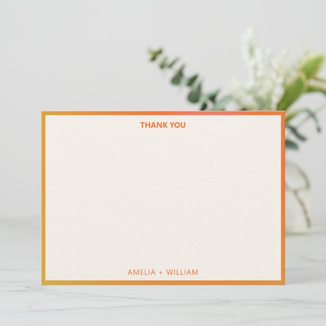 Vibrant Bold Orange Pink Gradient Custom Wedding Thank You Card (Standing Front)