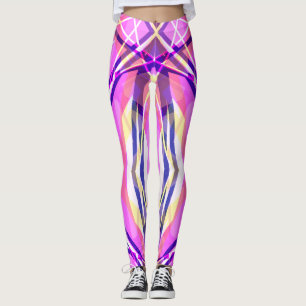 Vibrant Bold Pink Blue Yellow White Funky Gym Leggings