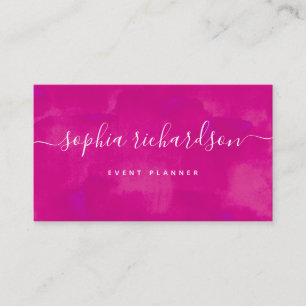 Vibrant Bold Pink Watercolor and Script Business Card