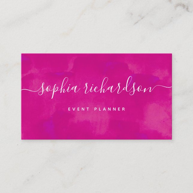 Vibrant Bold Pink | Watercolor and Script Business Card (Front)