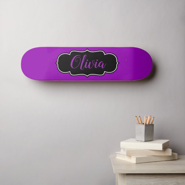 Vibrant Bold Purple Personalised Girls Skateboard (Wall Art (Horz))