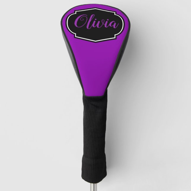 Vibrant, Bold Purple Personalised  Golf Head Cover (Front)