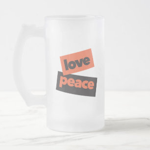 Vibrant, bold, simple, urban design of Love Peace Frosted Glass Beer Mug