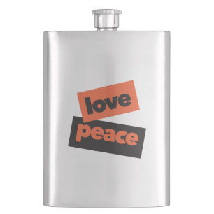 Vibrant, bold, simple, urban design of Love Peace Hip Flask