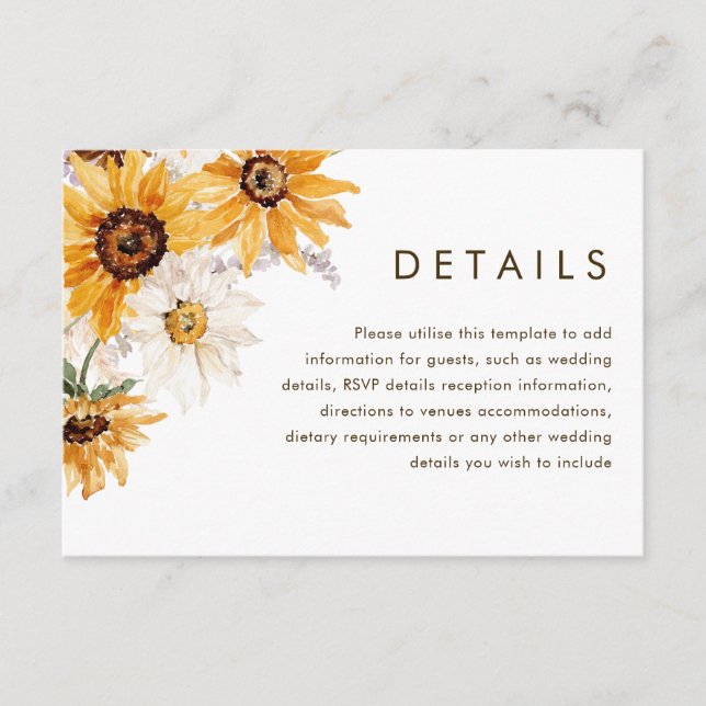 Vibrant Bold Sunshine Floral Wedding Details Enclosure Card (Front)