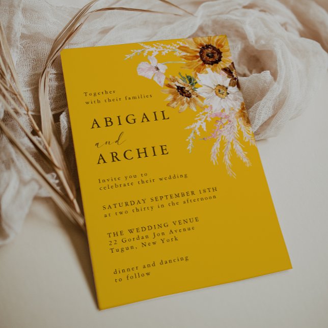 Vibrant Bold Sunshine Sunflowers Floral Wedding Invitation (Creator Uploaded)