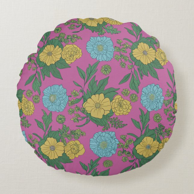 Vibrant Botanical Cushion" Round Cushion (Front)