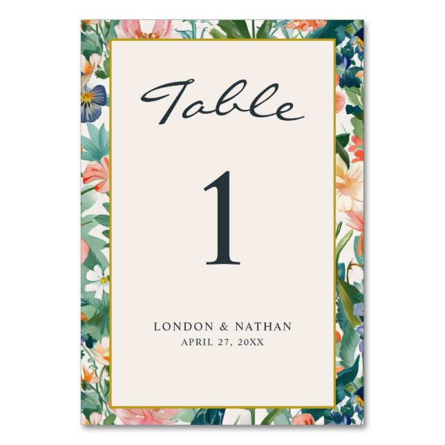 Vibrant Botanical Floral Wedding Table Numbers (Front)