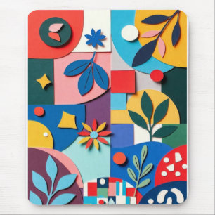 Vibrant Botanical Geometry in Layered Paper-Cut St Mouse Mat
