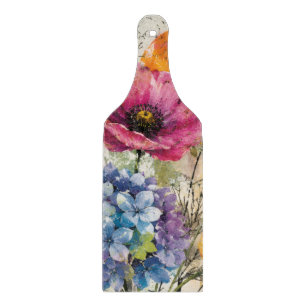 Vibrant Botanical Mixed Media Collage Art Cutting Board