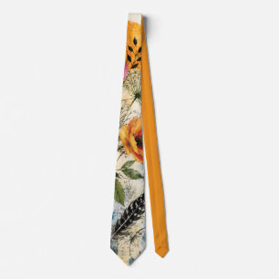 Vibrant Botanical Mixed Media Collage Art Tie