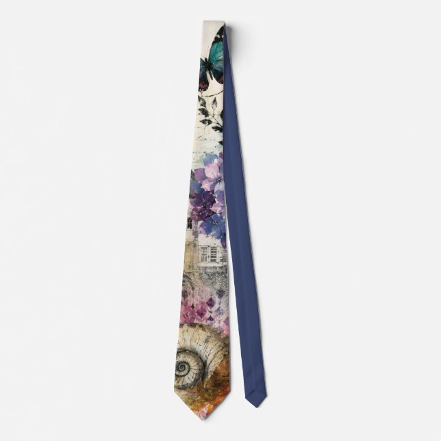 Vibrant Botanical Mixed Media Collage Art Tie (Front)
