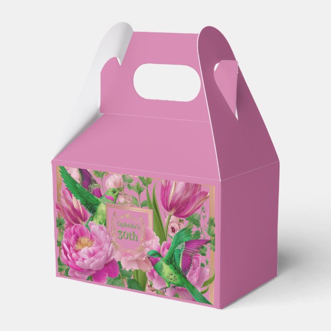 Vibrant Botanical Pink and Green  Favour Box (Front Side)