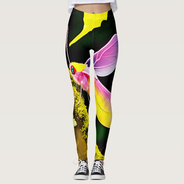 Vibrant Branch Insect Design Leggings (Front)