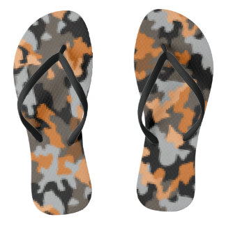 Vibrant Bright Orange Yellow Brown Colourful Camo Flip Flops