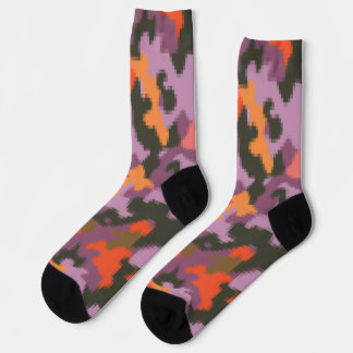 Vibrant Bright Orange Yellow Green Colourful Camo Socks