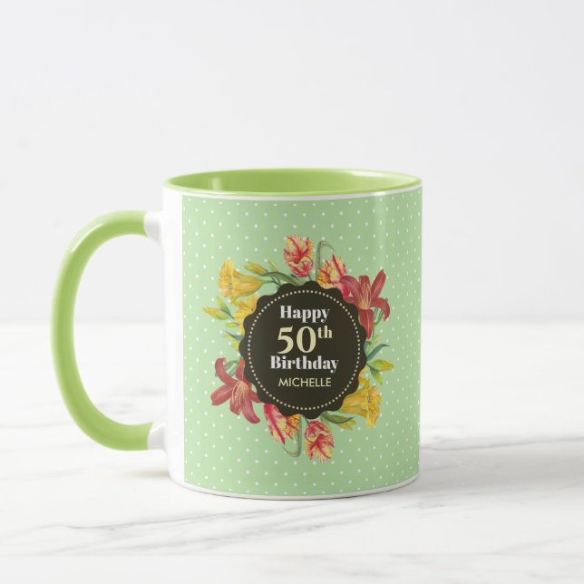 Vibrant Bright Spring Flowers Wreath Birthday Fros Mug (Left)