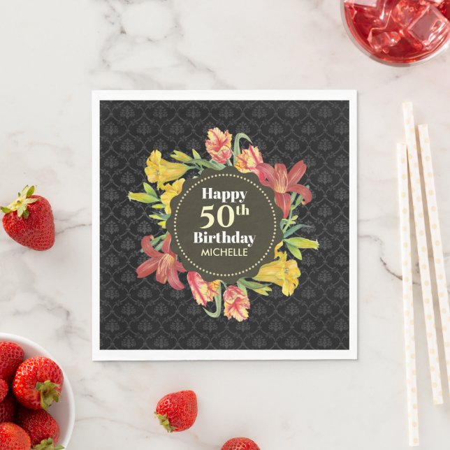 Vibrant Bright Spring Flowers Wreath Birthday Napkin (Insitu)