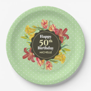 Vibrant Bright Spring Flowers Wreath Birthday Paper Plate