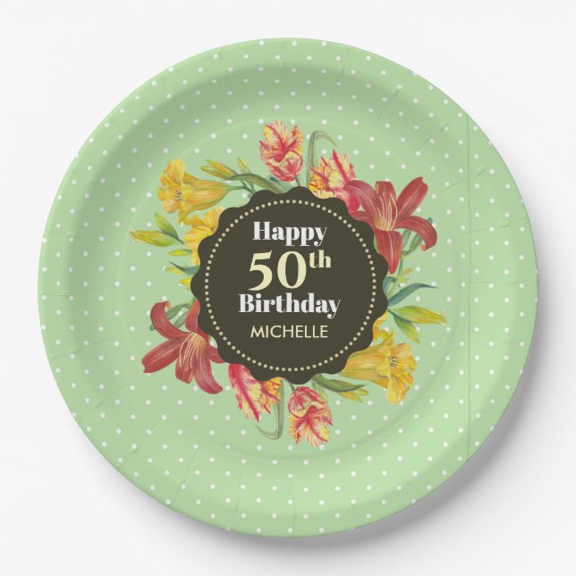 Vibrant Bright Spring Flowers Wreath Birthday Paper Plate (Front)