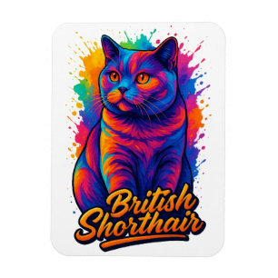Vibrant British Shorthair Pop Art Cat Illustration Magnet