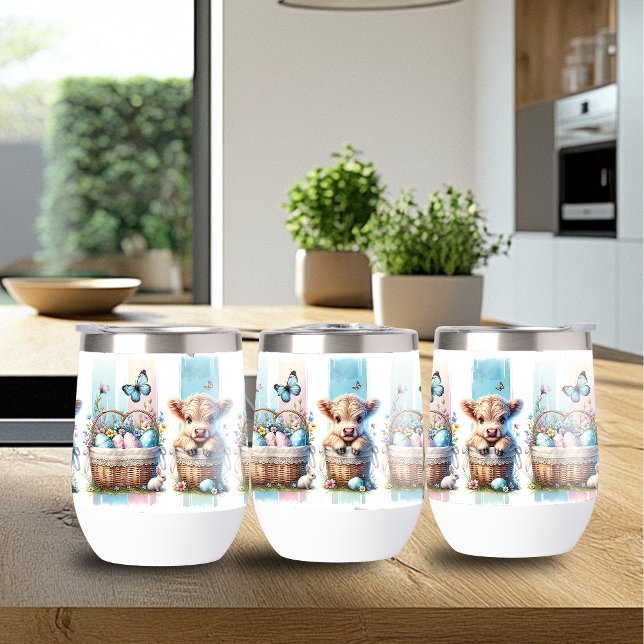 Vibrant Brushstroke Easter Cow Wine Tumbler (Creator Uploaded)