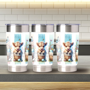 Vibrant Brushstroke Easter Highland Cow 20oz Insulated Tumbler