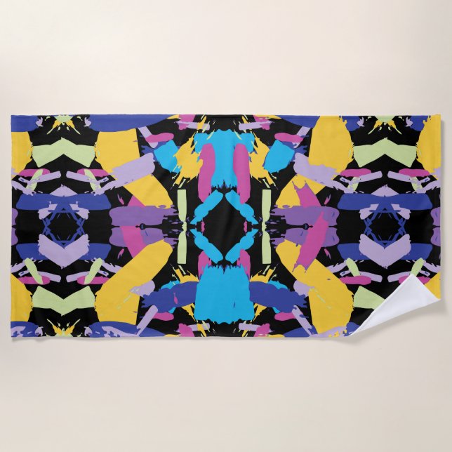 Vibrant Burst: Random Colour Splashes Beach Towel (Front)