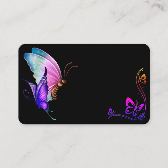 Vibrant Butterflies and Border Butterfly w/Ribbon Business Card (Front)