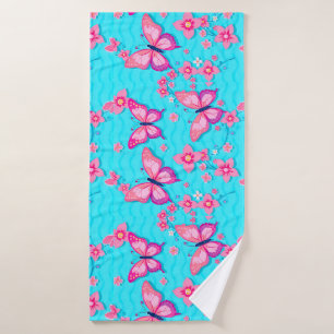 Vibrant Butterflies and Flowers Design Bath Towel
