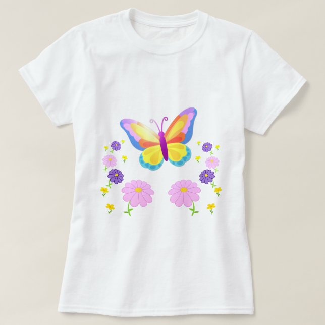 Vibrant Butterfly and Floral Design T-Shirt (Design Front)