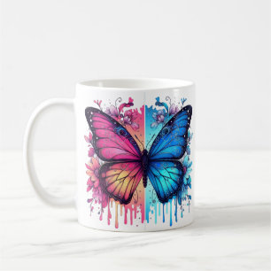Vibrant Butterfly Art: Gradient Wings, Florals Coffee Mug
