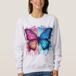 Vibrant Butterfly Art: Gradient Wings, Florals Sweatshirt