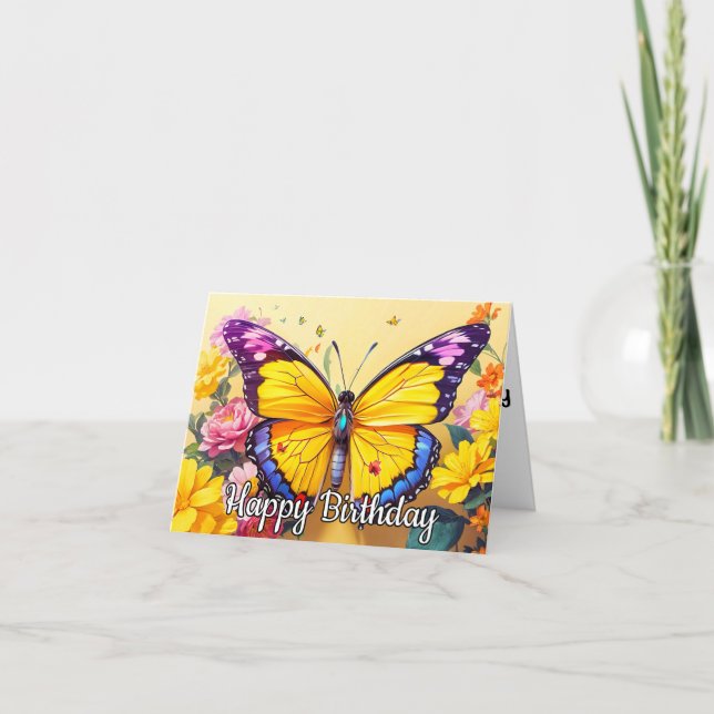 Vibrant Butterfly Art Happy Birthday Card (Front)