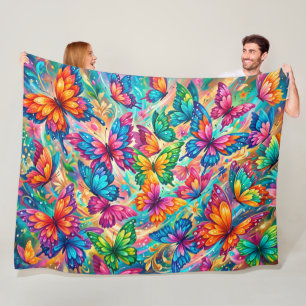 Vibrant Butterfly Dreamscape – Tropical Boho Fleece Blanket