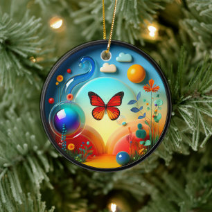 Vibrant Butterfly Fantasy Garden Ceramic Tree Decoration