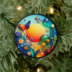 Vibrant Butterfly Fantasy Garden Ceramic Tree Decoration