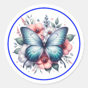 Vibrant Butterfly Floral Bouquet Art-96283 Classic Round Sticker