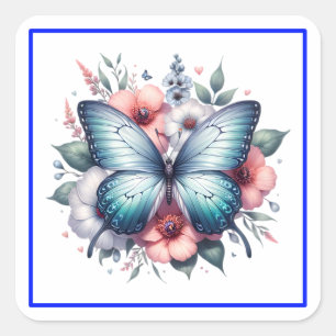 Vibrant Butterfly Floral Bouquet Art-96283 Square Sticker