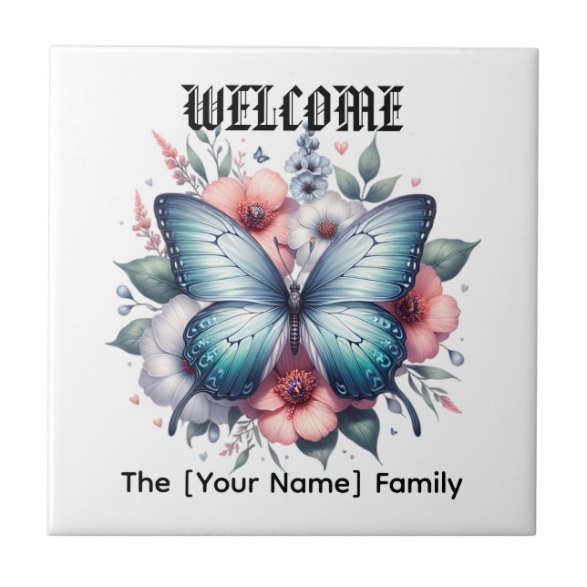 Vibrant Butterfly Floral Bouquet Art-96283 Tile (Front)