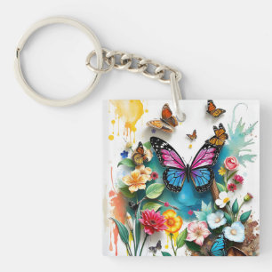 Vibrant Butterfly Garden Inspired Spring Design Key Ring