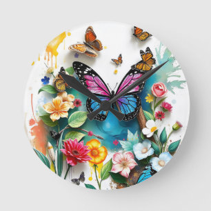 Vibrant Butterfly Garden   Inspired Spring Design Round Clock