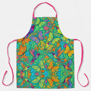 Vibrant Butterfly & Hummingbird Culinary Apron