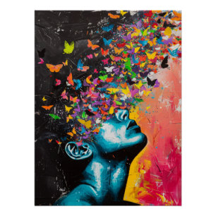 Vibrant Butterfly Mind Surreal Portrait Poster